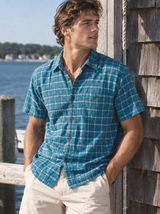 Patagonia Other - Patagonia Men L Organic Cotton Plaid Short Sleeve Shirt Blue Hiking Outdoor